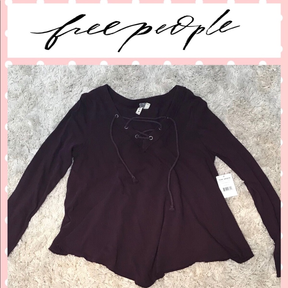Long sleeve merlot lace up raw hem edges